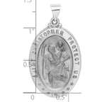 14k White Gold Polished and Satin Hollow Saint Christopher Medal Oval Pendant