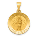 14k Polished and Satin Hollow St Edward Medal Round Pendant
