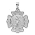 14k White Gold Polished and Satin Hollow St Florian Badge F.D. Medal Pendant