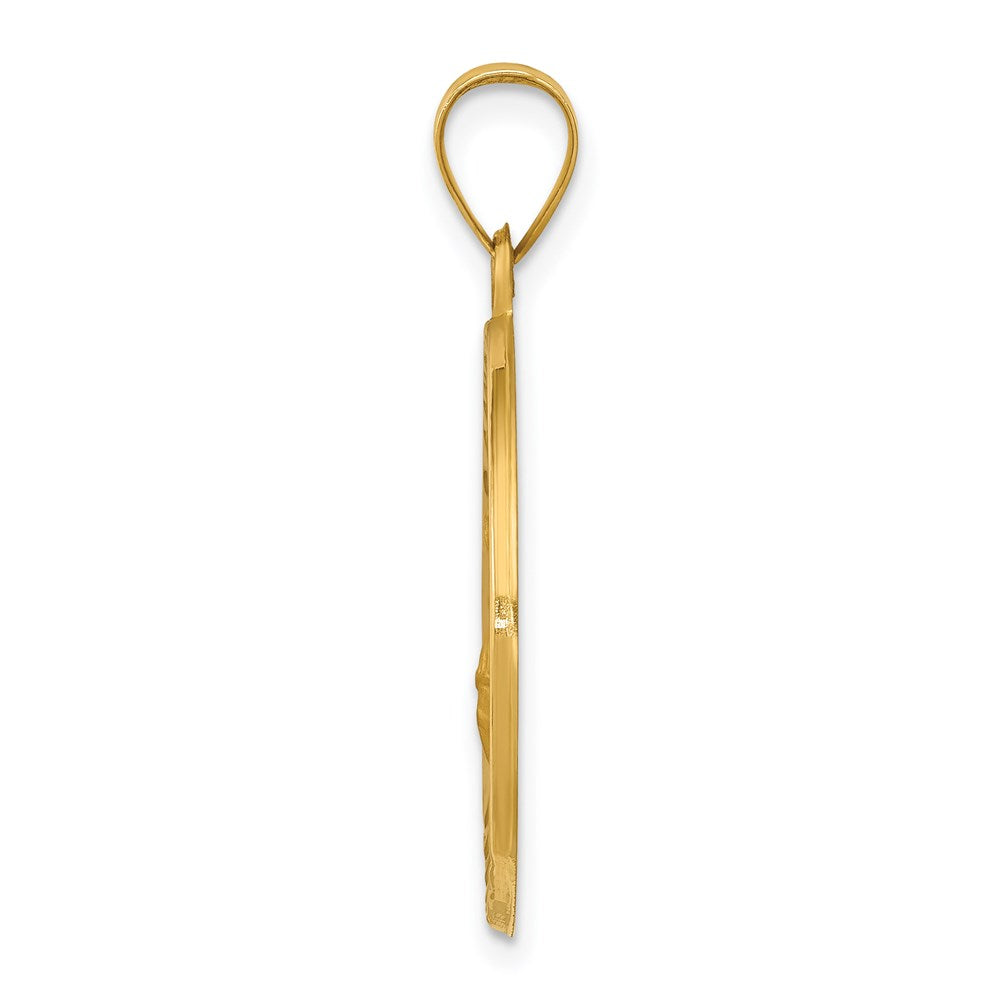 14k Polished and Satin Hollow St Florian Medal Round Pendant