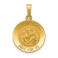 14k Polished and Satin Hollow Saint George Medal Round Pendant