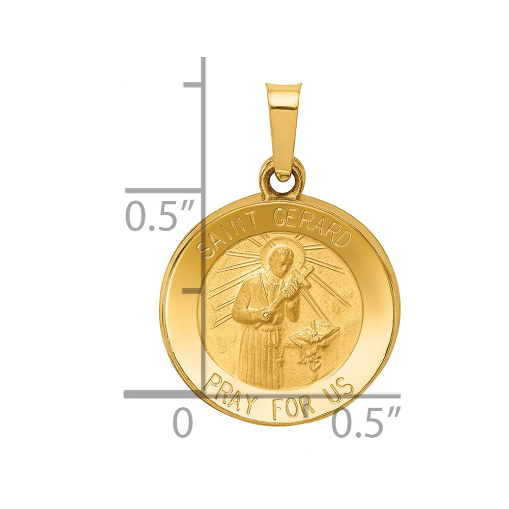 14k Polished and Satin Hollow Saint Gerard Medal Round Charm
