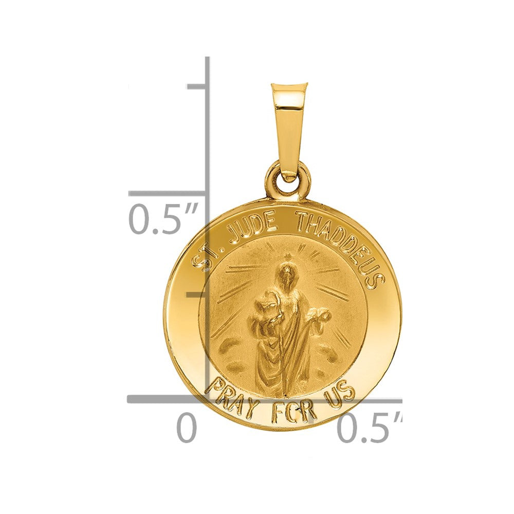 14k Polished and Satin Hollow St Jude Thaddeus Medal Round Pendant
