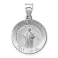 14K White Gold Polished and Satin Hollow St Jude Thaddeus Medal Round Pendant