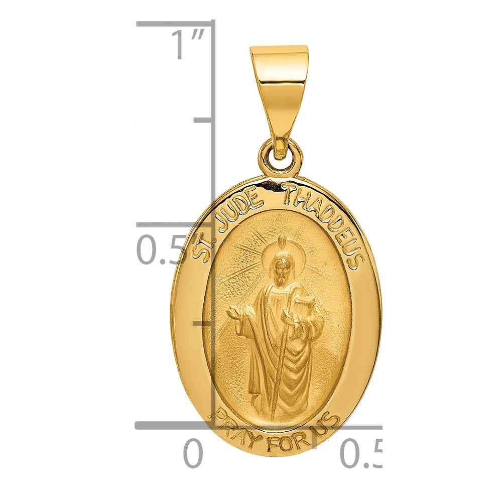 14k Polished and Satin Hollow St Jude Thaddeus Medal Oval Pendant