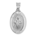 14K White Gold Polished and Satin Hollow St Jude Thaddeus Medal Oval Pendant