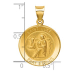 14k Polished and Satin Hollow St Luke Medal Round Pendant