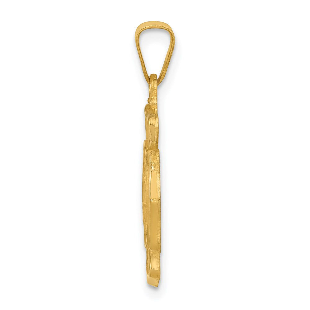 14k Polished and Satin Hollow St Florian F.D. Badge Medal Pendant