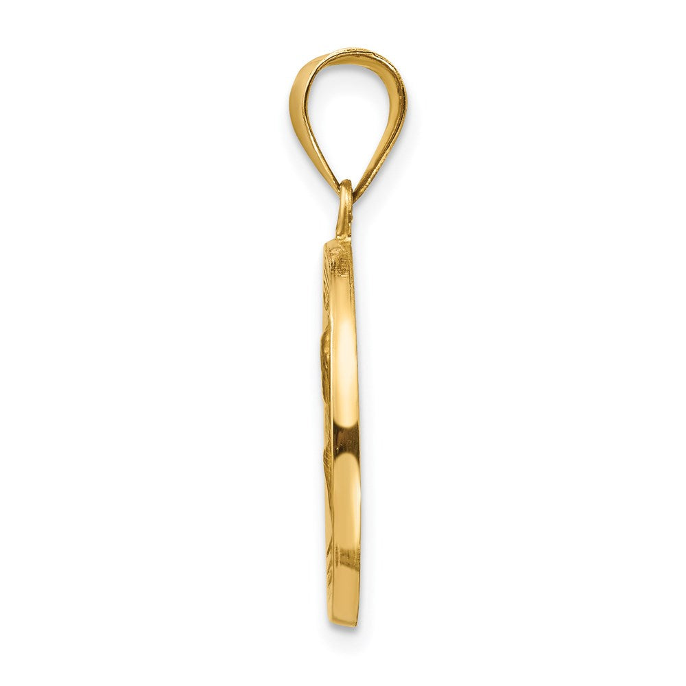 14k Polished and Satin Hollow Saint Peter Medal Round Pendant