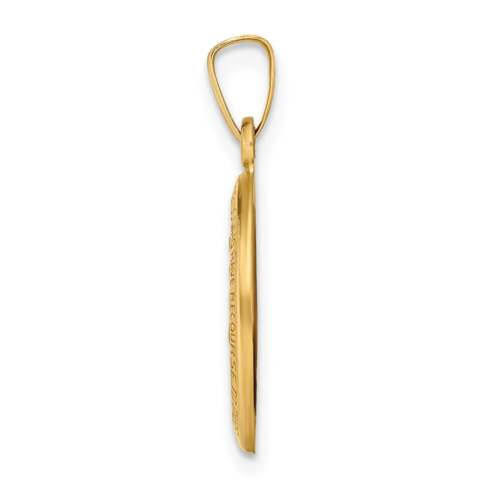 14k Polished and Satin Hollow Miraculous Medal Oval Pendant