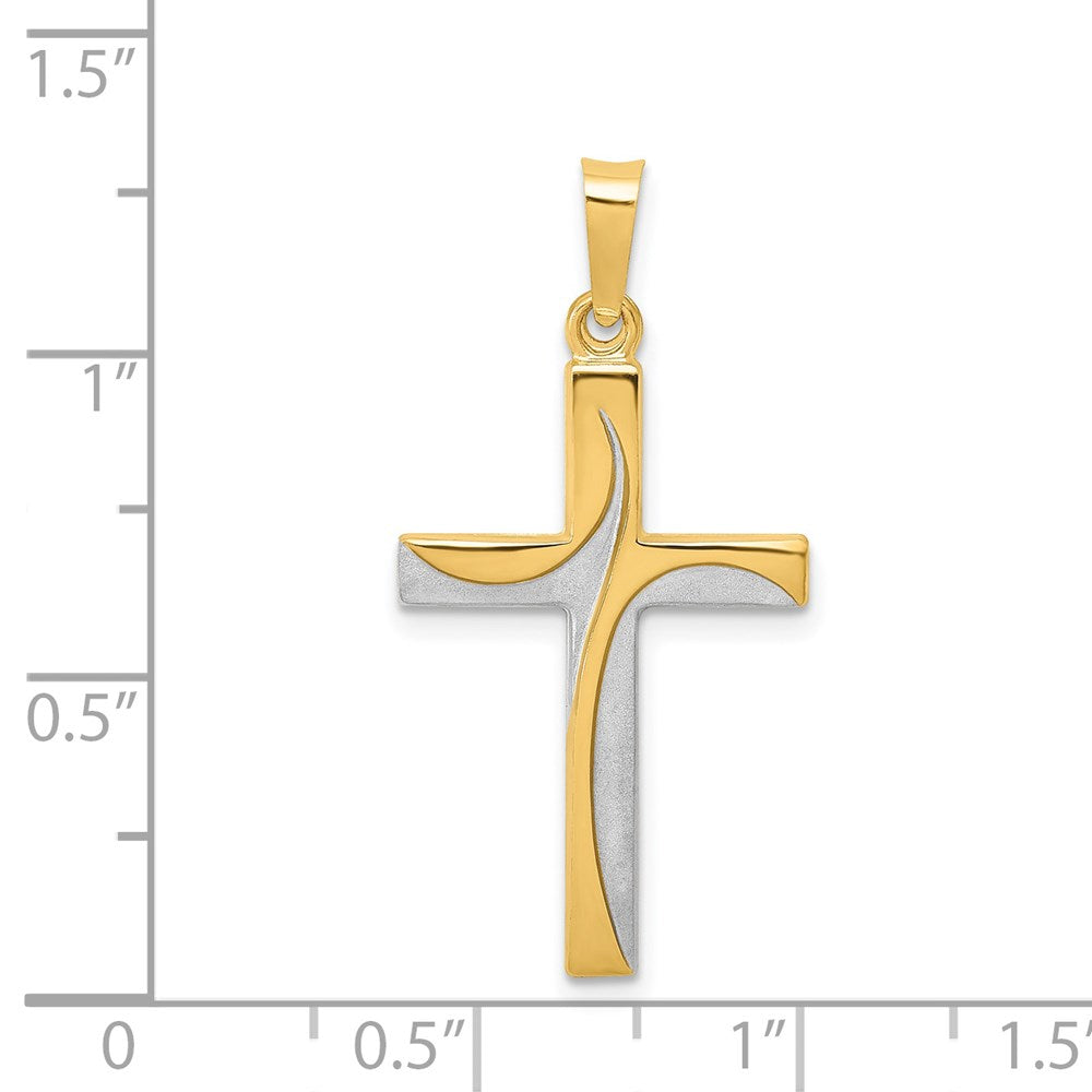 14K and White Rhodium Satin and Polished Latin Cross Pendant