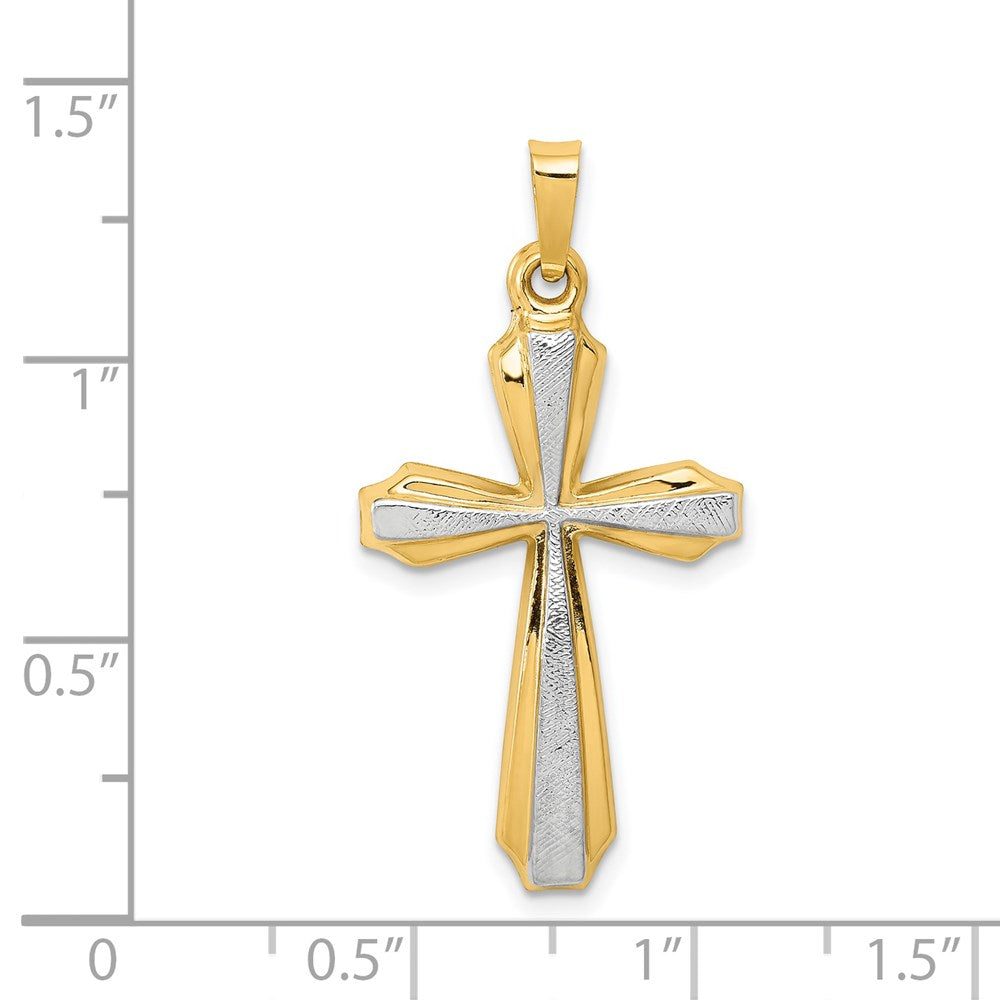 14K and White Rhodium Textured and Polished Passion Cross Pendant