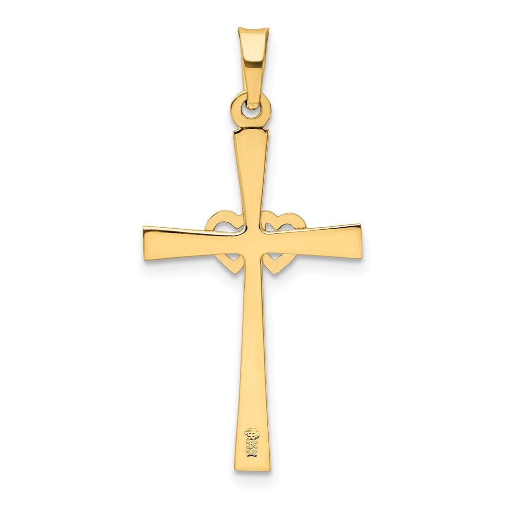 14K Two-tone Textured and Polished Latin Cross with Hearts Pendant