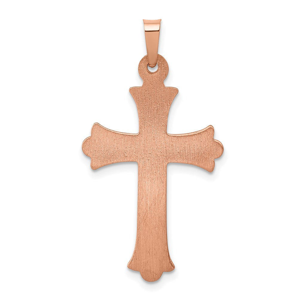 14K Rose Gold Brushed and Polished Fleur de Lis Cross Pendant