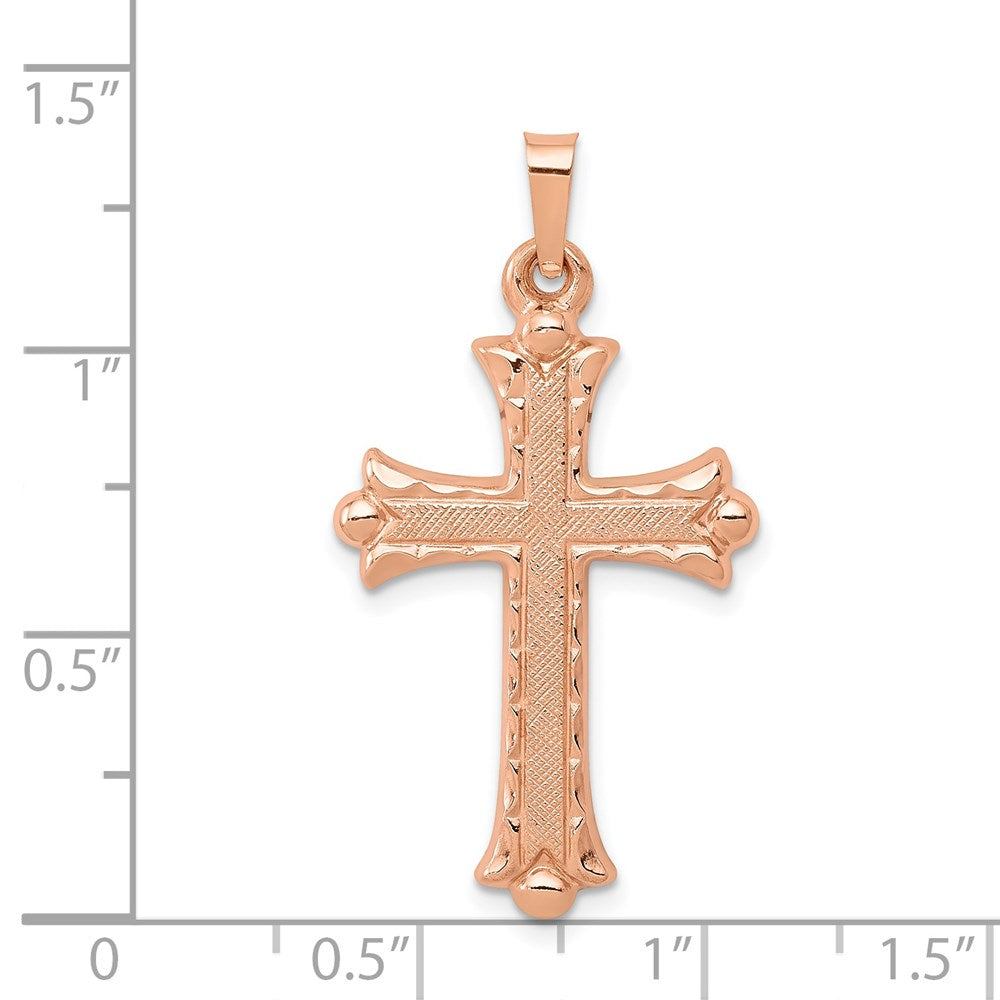 14K Rose Gold Brushed and Polished Fleur de Lis Cross Pendant