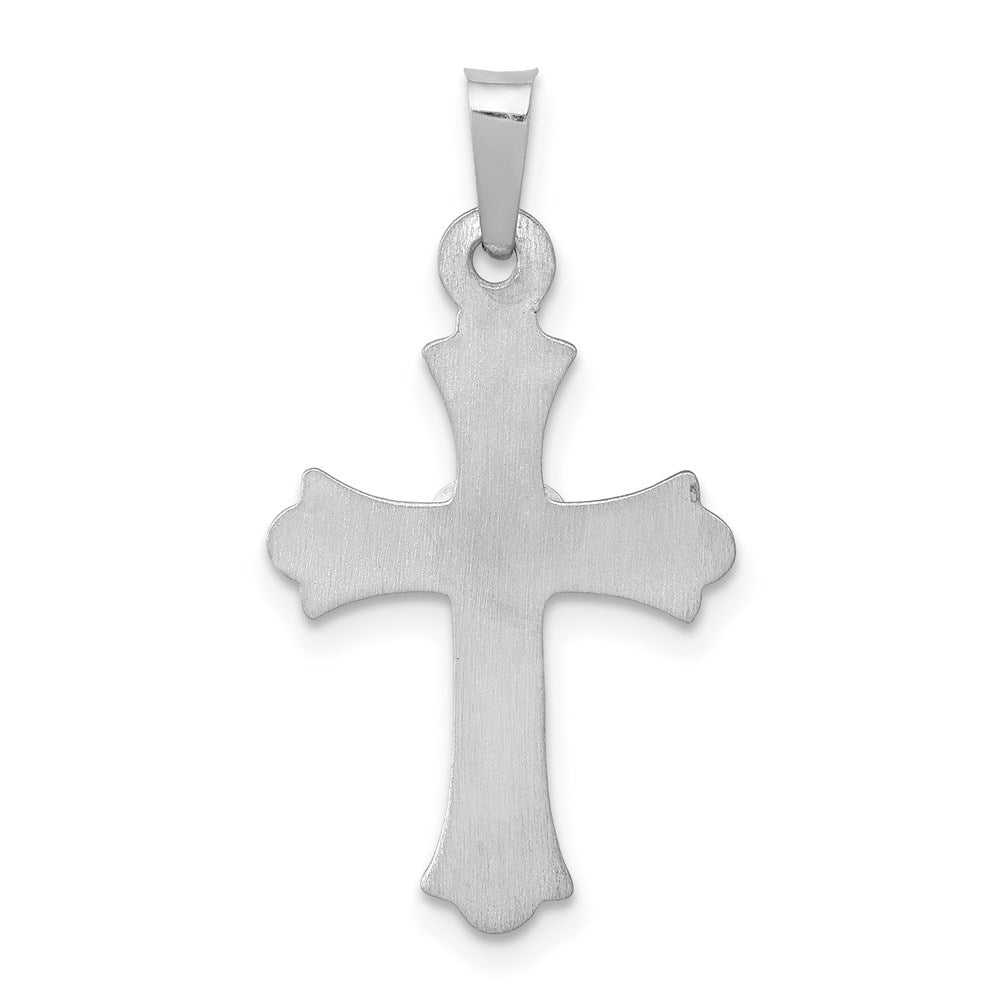 14K White Gold Diamond Fleur De Lis Cross with Heart Pendant