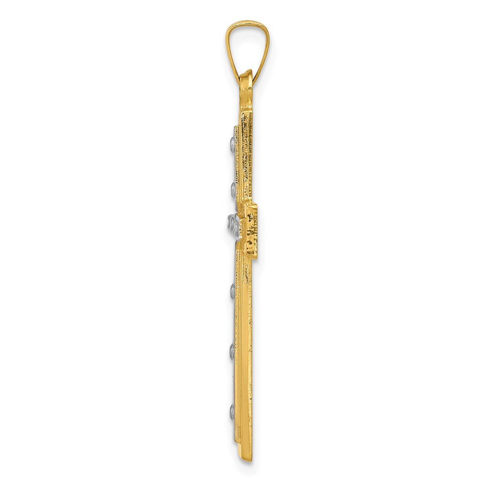 14K and White Rhodium Polished and Satin Cross Pendant
