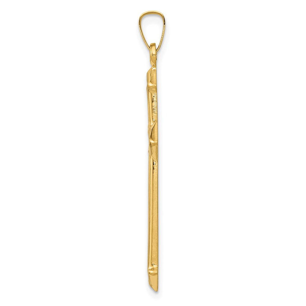 14k and White Rhodium Polished and Textured Passion Cross Pendant