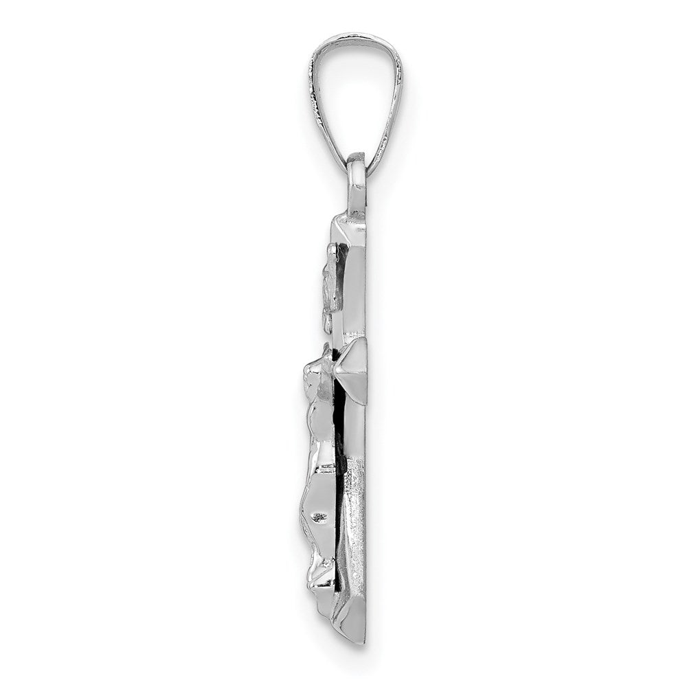 14k White Gold Polished INRI Crucifix Pendant
