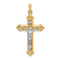 14k Two-tone Polished and Textured INRI Crucifix Pendant