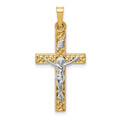 14k Two-tone Polished Lattice Textured INRI Crucifix Pendant