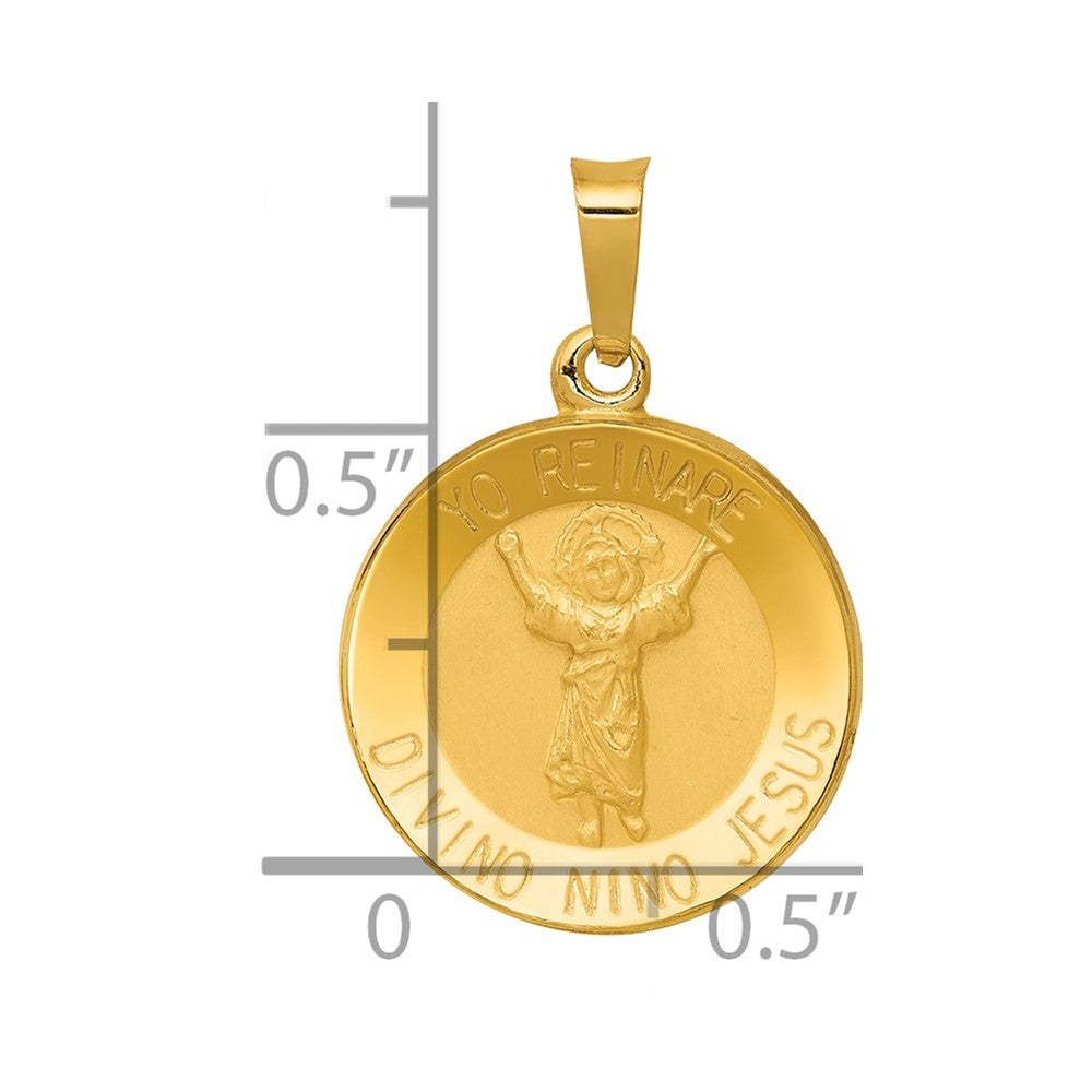 14K Polished Satin Hollow Spanish Divino Nino Round Medal Pendant