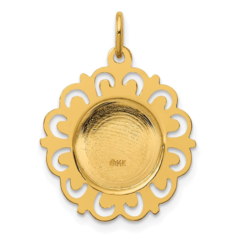 14k Polished and Satin Hollow Spanish Guardian Angel Medal Round Pendant