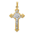 14k and White Rhodium St. Benedict Hollow Medal INRI Crucifix Pendant