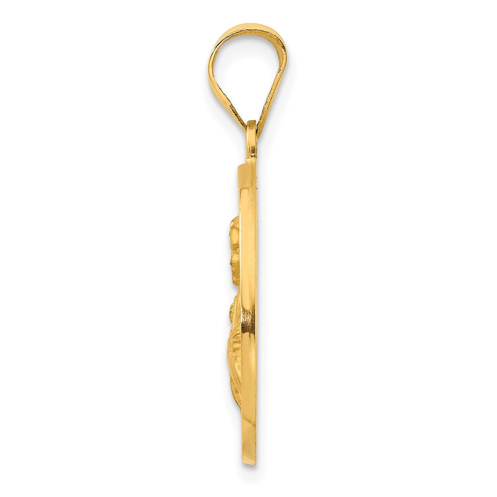 14K Polished and Satin Hollow St. Maria Goretti Medal Round Pendant