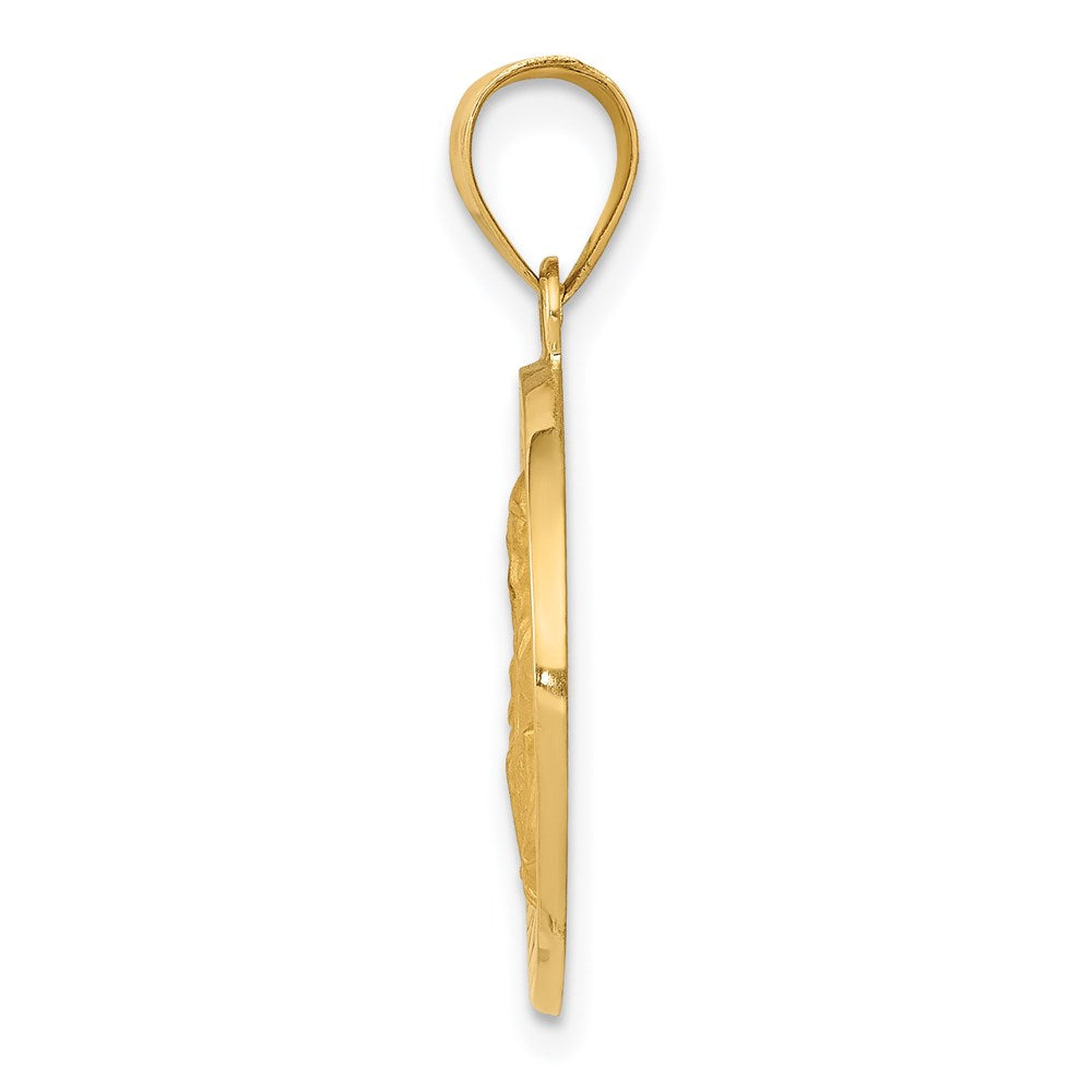14K Polished and Satin Hollow St. Vincent Medal Round Pendant