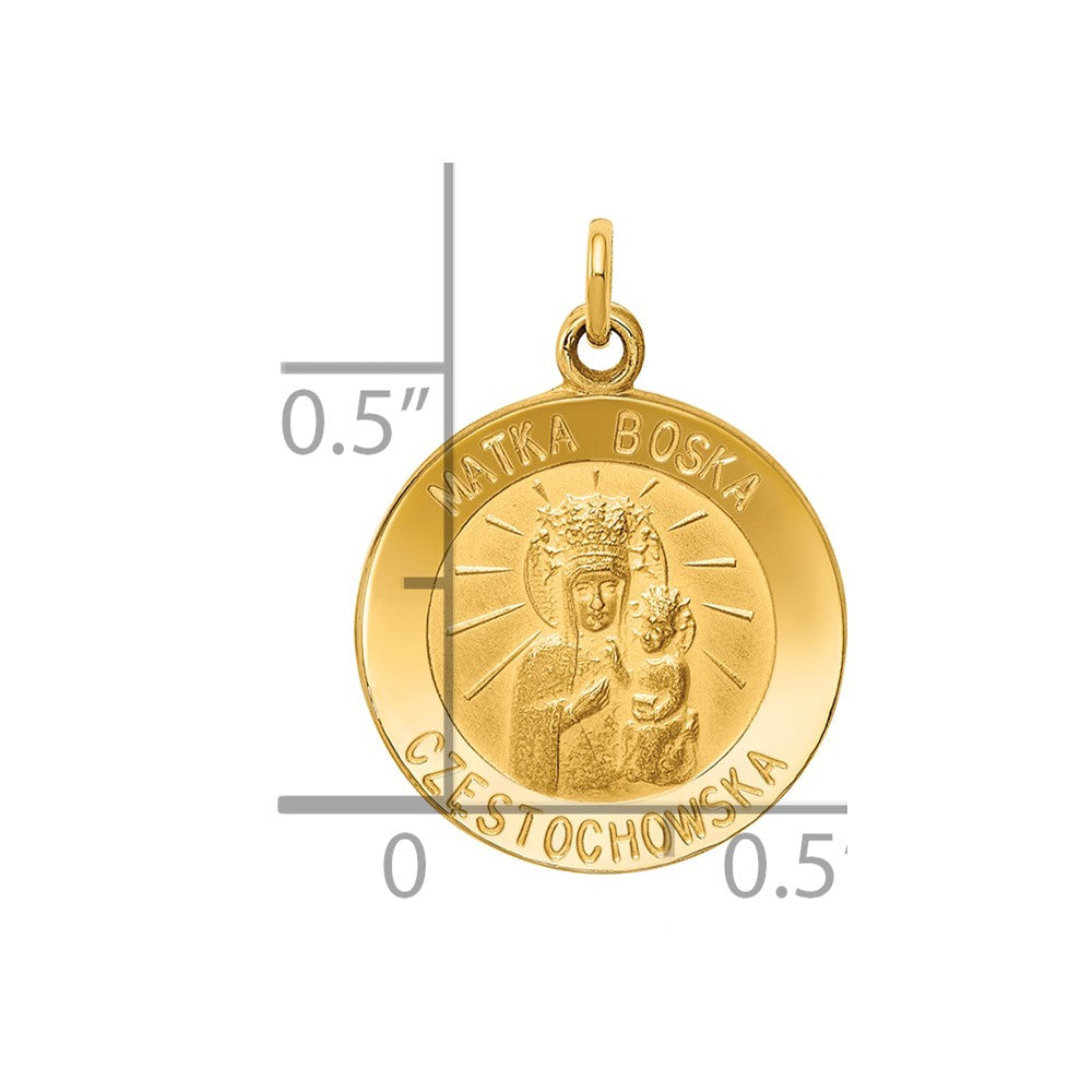 14k Polished and Satin Solid Matka Boska Czestochowska Medal Reversible Round Pendant
