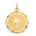 14k Polished and Satin Solid FIRST HOLY COMMUNION Scalloped Edge Round Disc Pendant