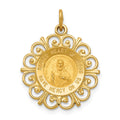 14k Polished and Satin Solid Sacred Heart of Jesus Medal Scalloped Edge Round Charm