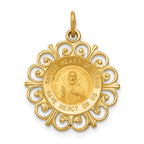 14k Polished and Satin Solid Sacred Heart of Jesus Medal Scalloped Edge Round Charm