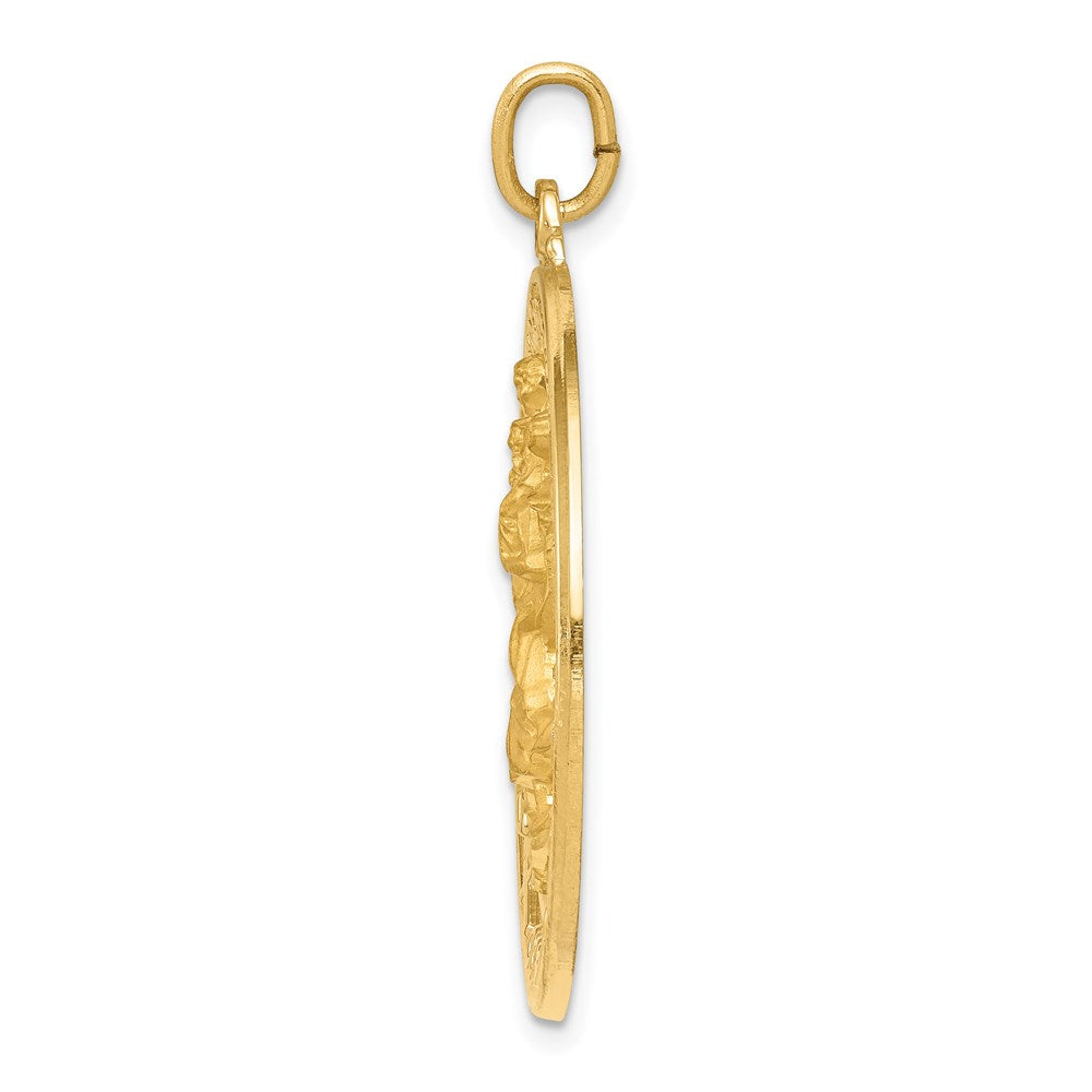 14k Polished and Satin Solid Large Cut-out St. Christopher Medal Round Pendant