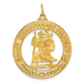 14k Polished and Satin Solid Large Cut-out St. Christopher Medal Round Pendant