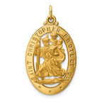 14k Polished and Satin Solid Cut-out Saint Christopher Medal Oval Pendant