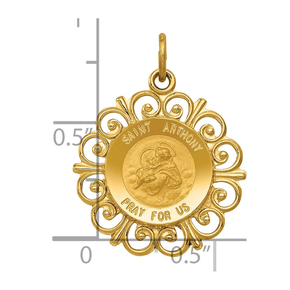 14k Polished and Satin Solid Saint Anthony Medal with Scalloped Edge Charm