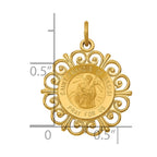 14k Polished and Satin Solid Saint Francis of Assisi Medal Scalloped Edge Round Pendant