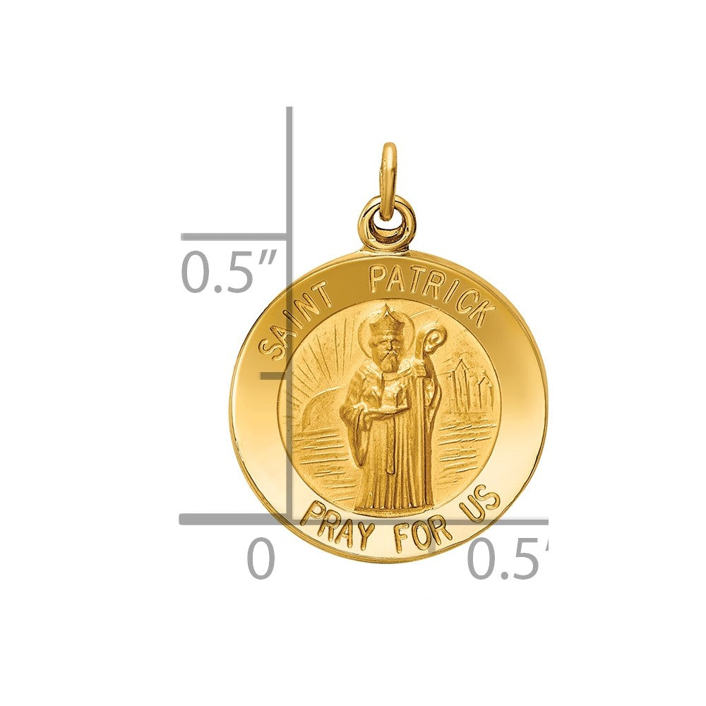 14k Polished and Satin Solid Saint Patrick Medal Round Charm