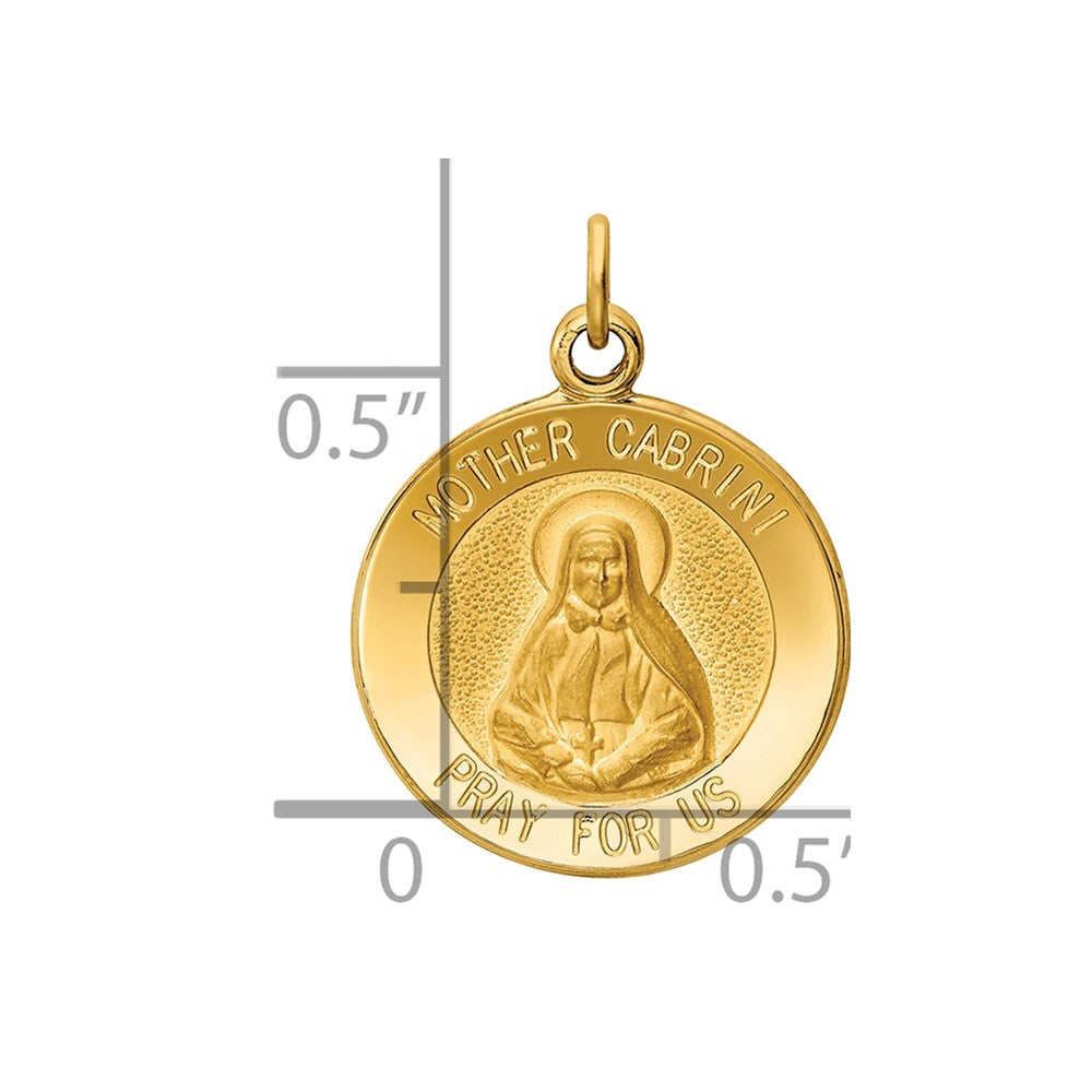 14k Polished and Satin Solid Mother Cabrini Medal Round Charm