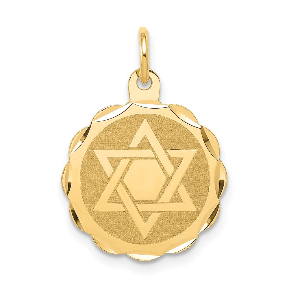 14k Solid Star of David Round Disc with Scalloped Edge Charm
