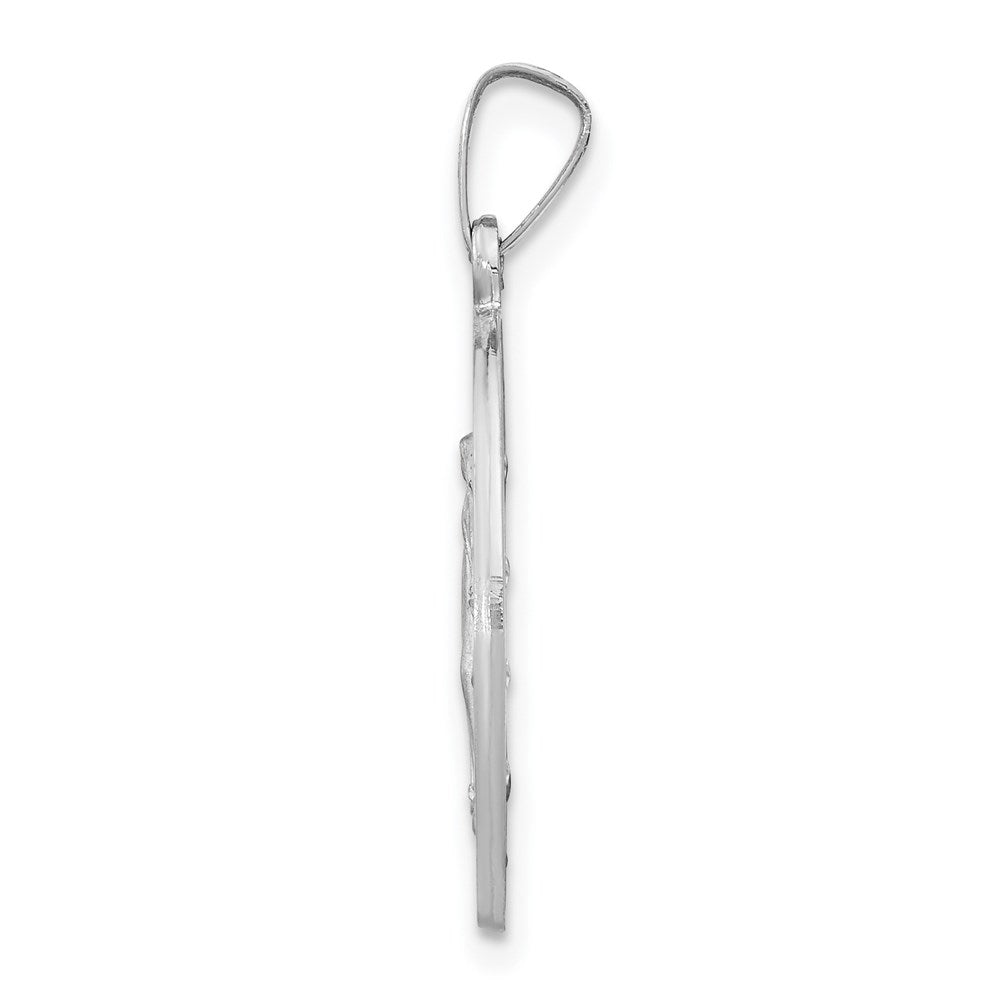 14k White Gold Polished and Satin Solid Miraculous Medal Round Pendant