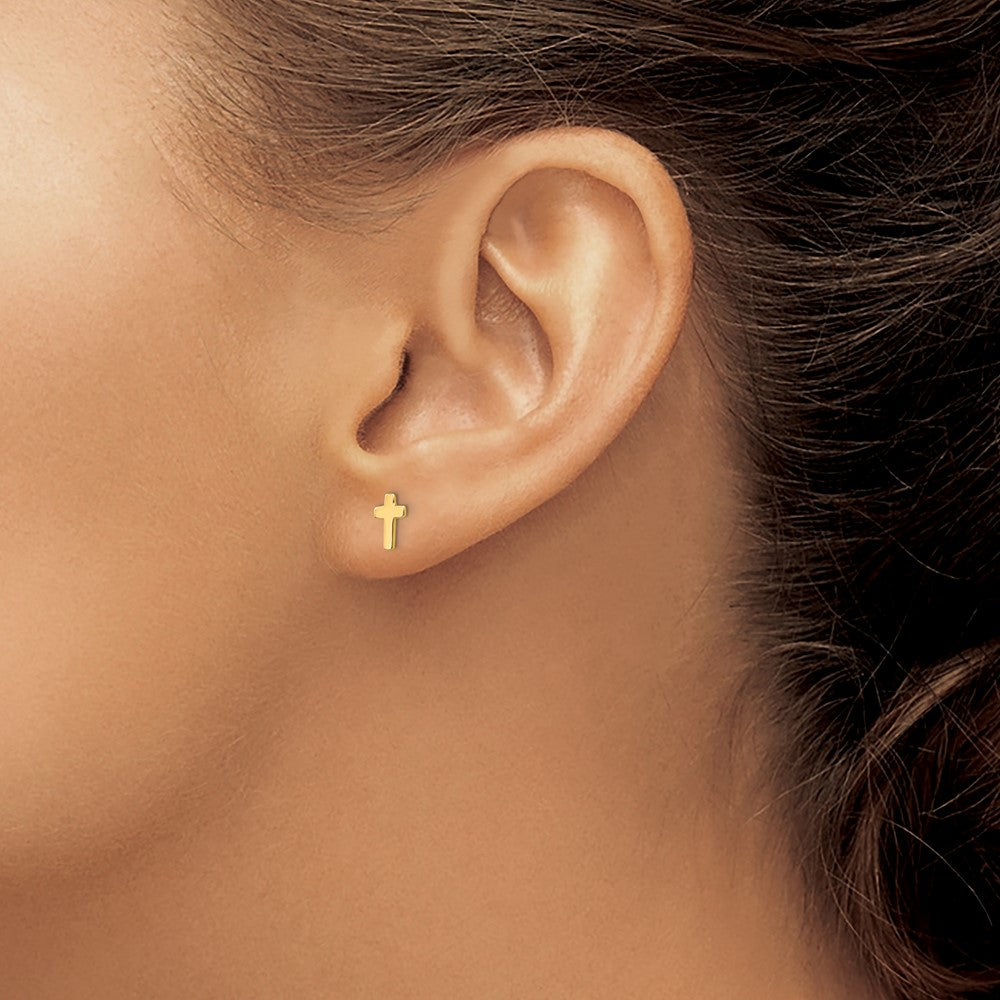 14k Polished Mini Cross Post Earrings