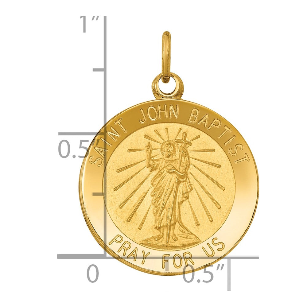 14k Polished and Satin Solid St John the Baptist Medal Round Pendant