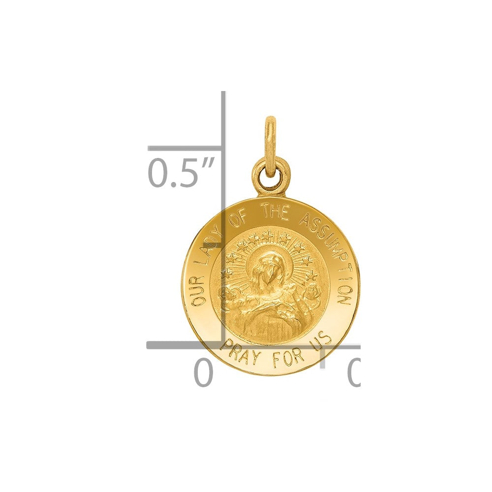 14k Polished and Satin Solid Our Lady Of The Assumption Medal Round Charm