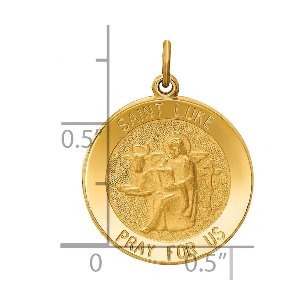 14k Polished and Satin Solid St Luke Medal Round Pendant