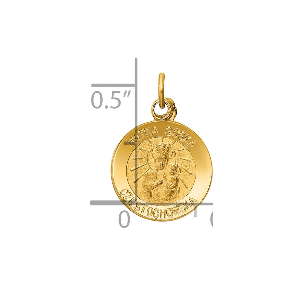 14k Polished and Satin Solid Matka Boska Czestochowska Medal Reversible Round Pendant