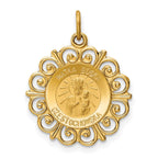 14k Polished and Satin Solid Matka Boska Czestochowska Medal Reversible Scalloped Edge Round Pendant