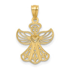 14K and White Rhodium Filigree Angel with Heart Pendant